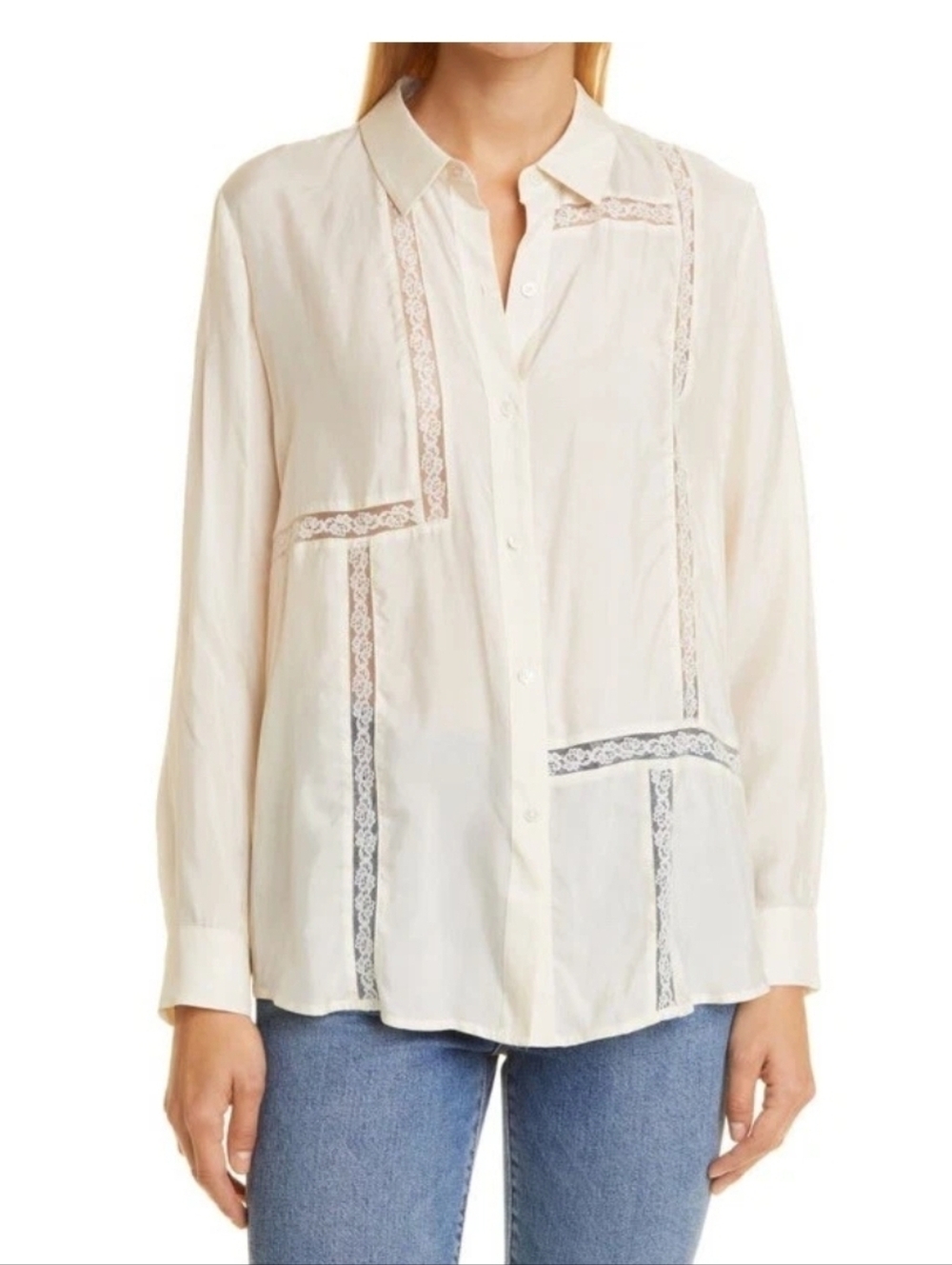 Rails Mona White Sand Ivory Womens Blouse Size Small Lightweight Cupro Blend Top